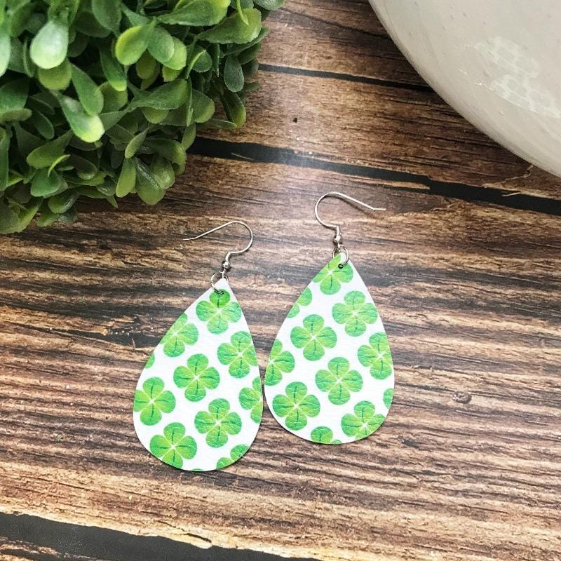 Fiona - Four Leaf Clover St Patricks Day Faux Leather Earrings