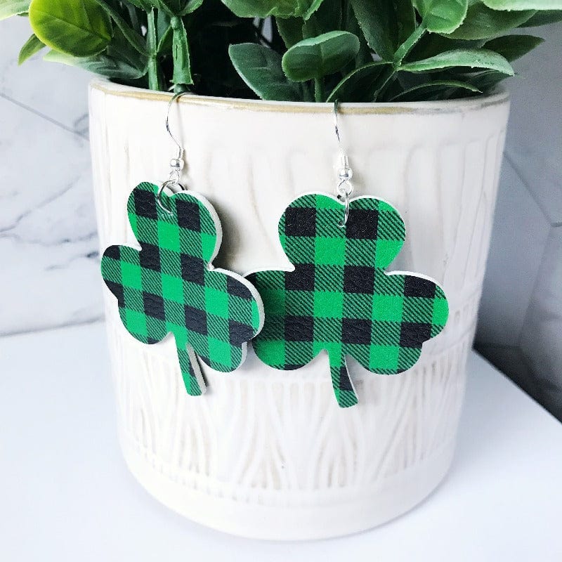 Fiona - Four Leaf Clover St Patricks Day Faux Leather Earrings