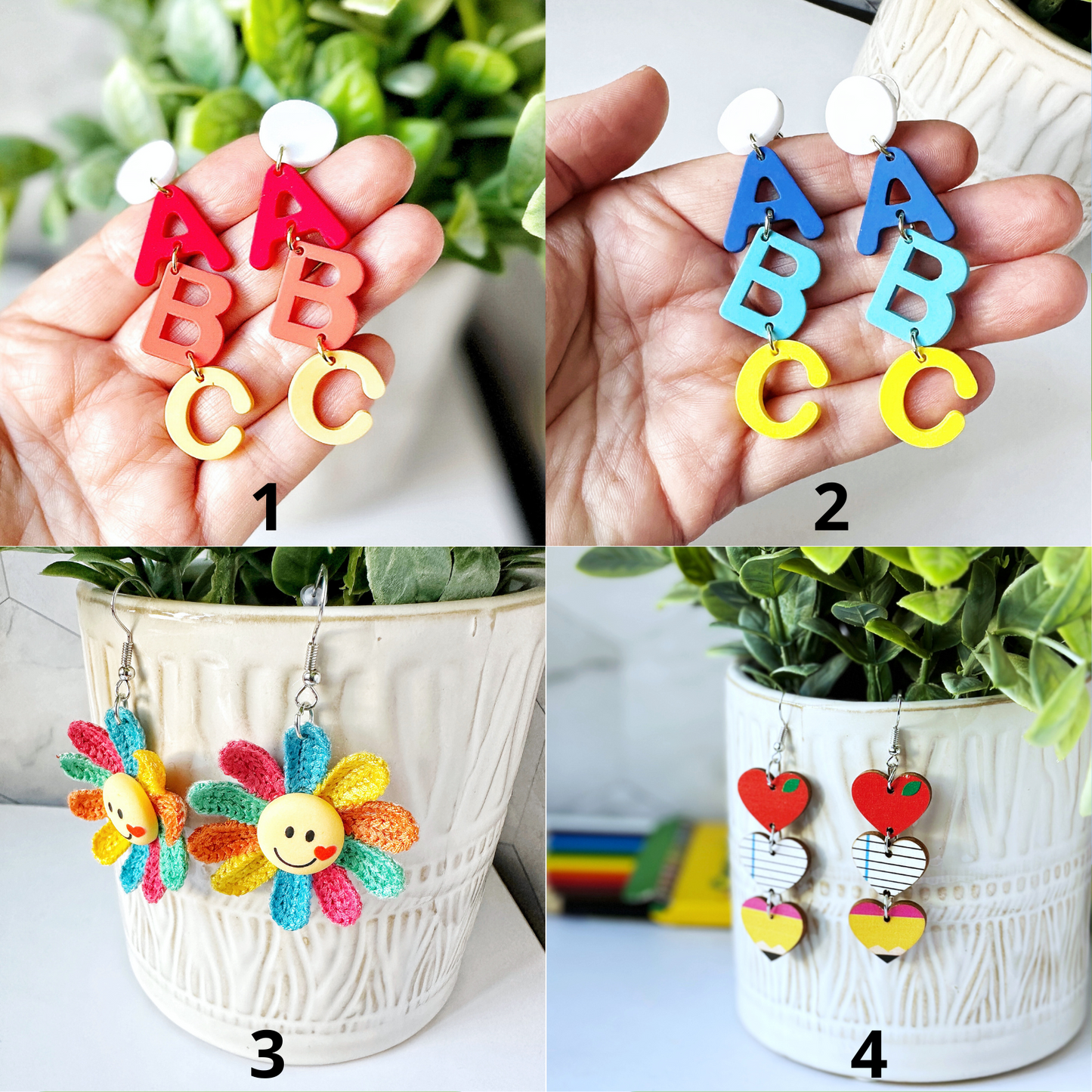 Teacher's Favorite Earrings -- ABC's and School Supplies