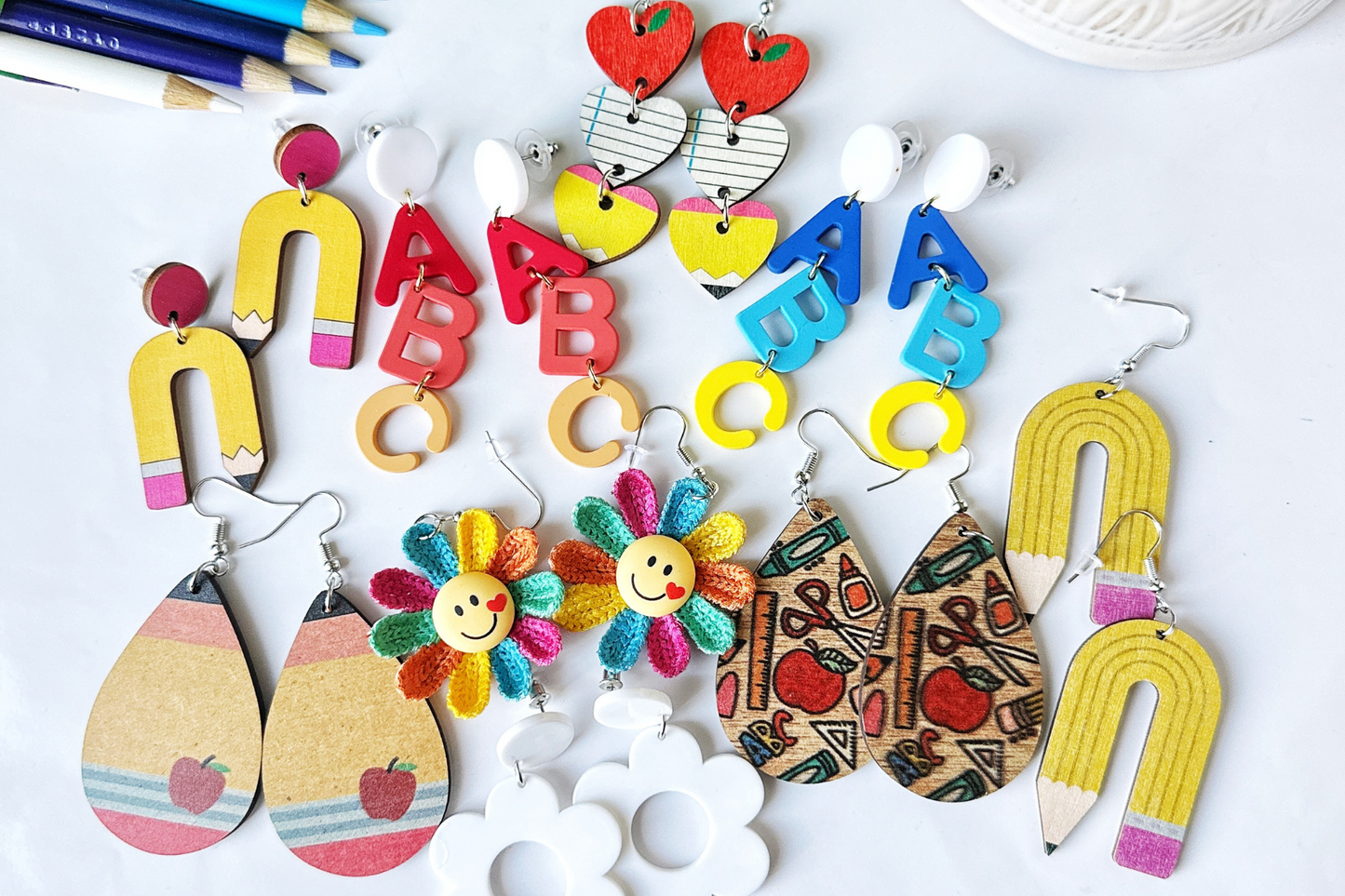 Teacher's Favorite Earrings -- ABC's and School Supplies