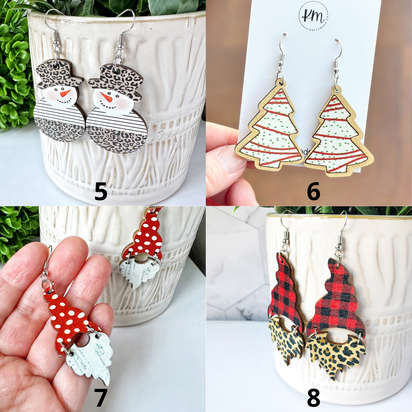 Festive Christmas Earrings -- Santa, Snowman, Christmas Tree