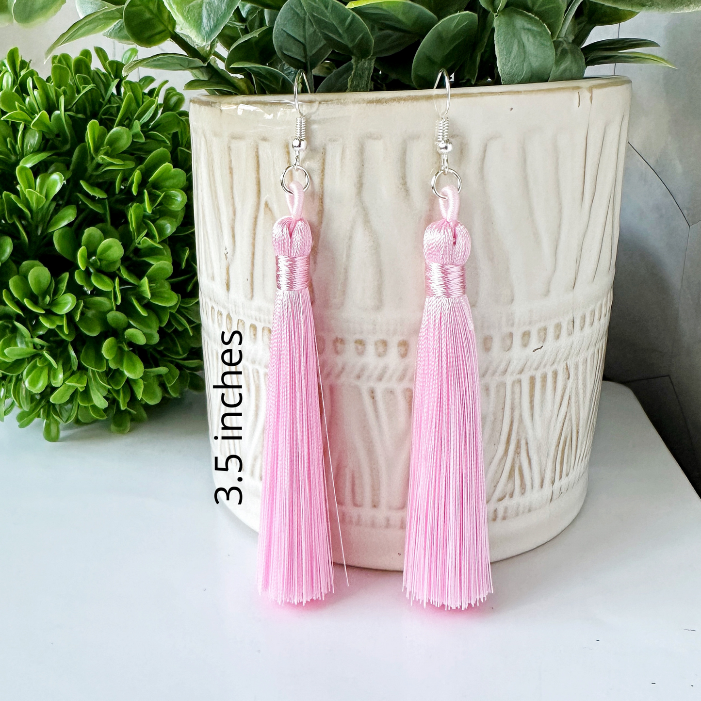 Hazel - Elegant Pink Tassel Earrings