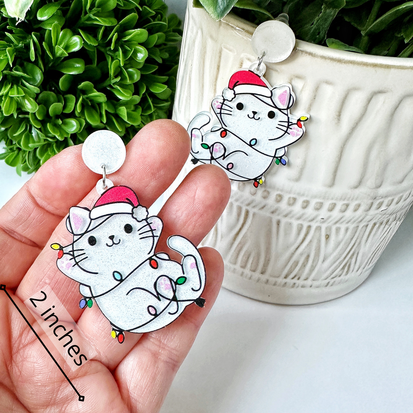 Festive Christmas Earrings --  Christmas Tree, Cats, Dinosaurs, Cactus