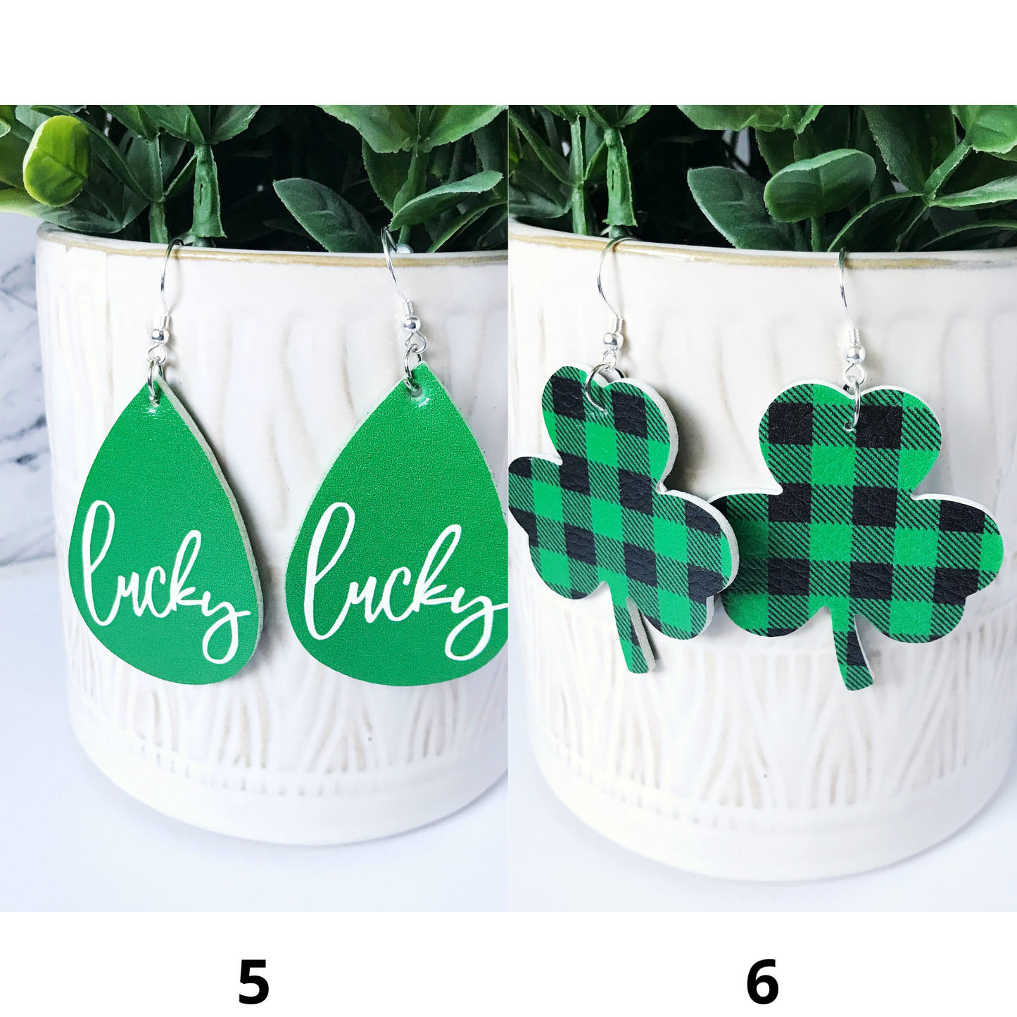 St Patrick's Day Lucky Faux Leather Drop Earrings