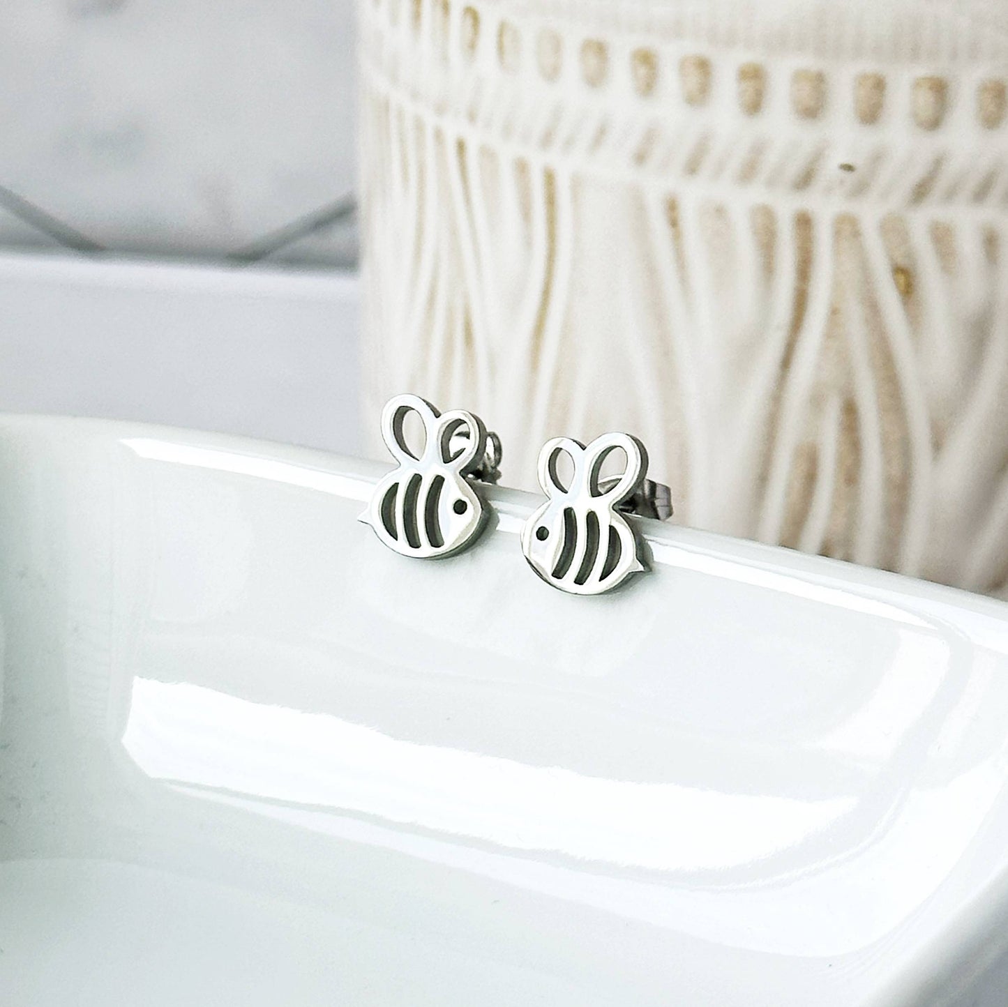 Animal & Insect Stainless Steel Post Earrings -- Cuddly cats, Busy bees, Butterflies, Dog Paw