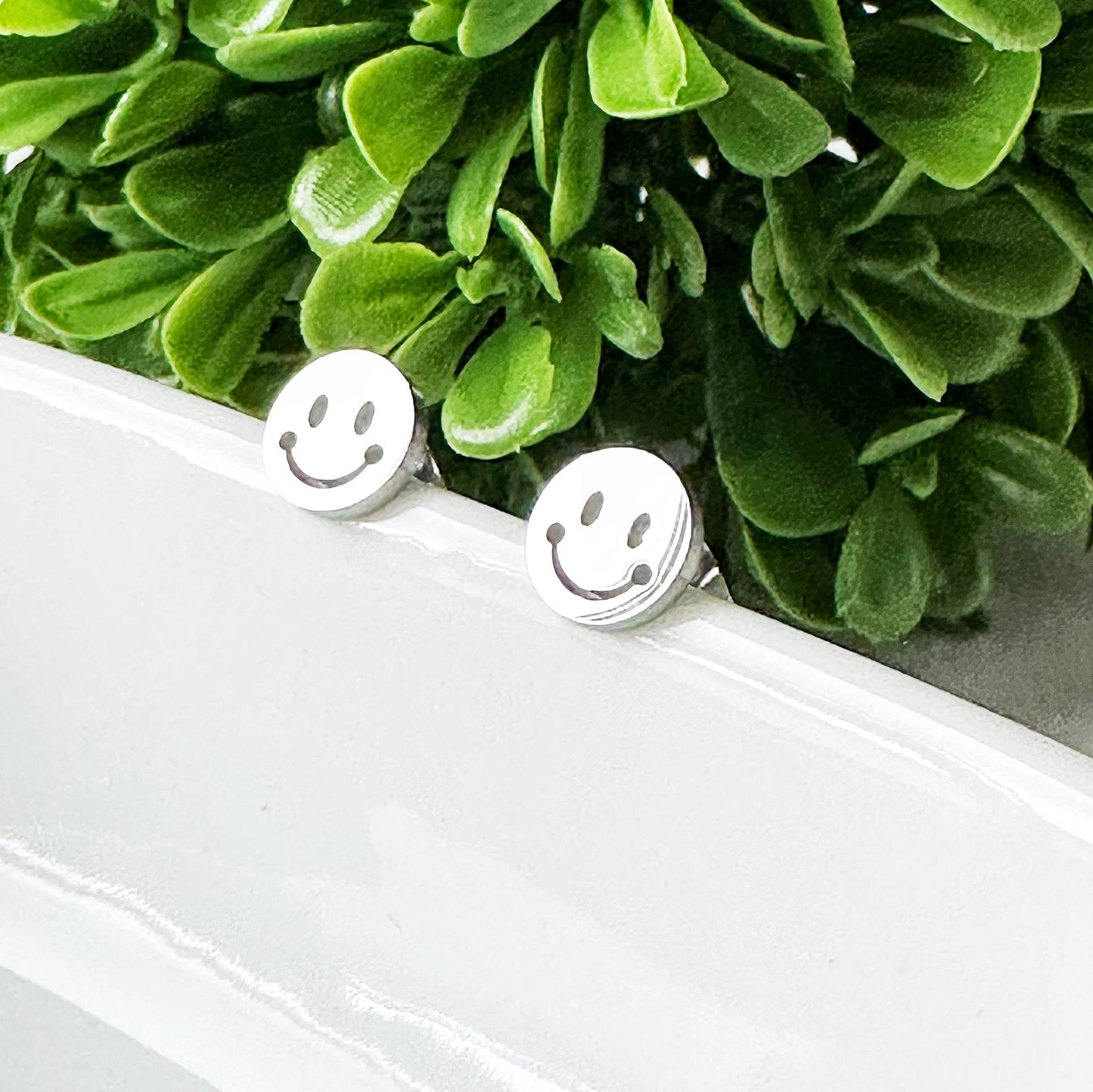 Smiley Face Stainless Steel Post Earrings