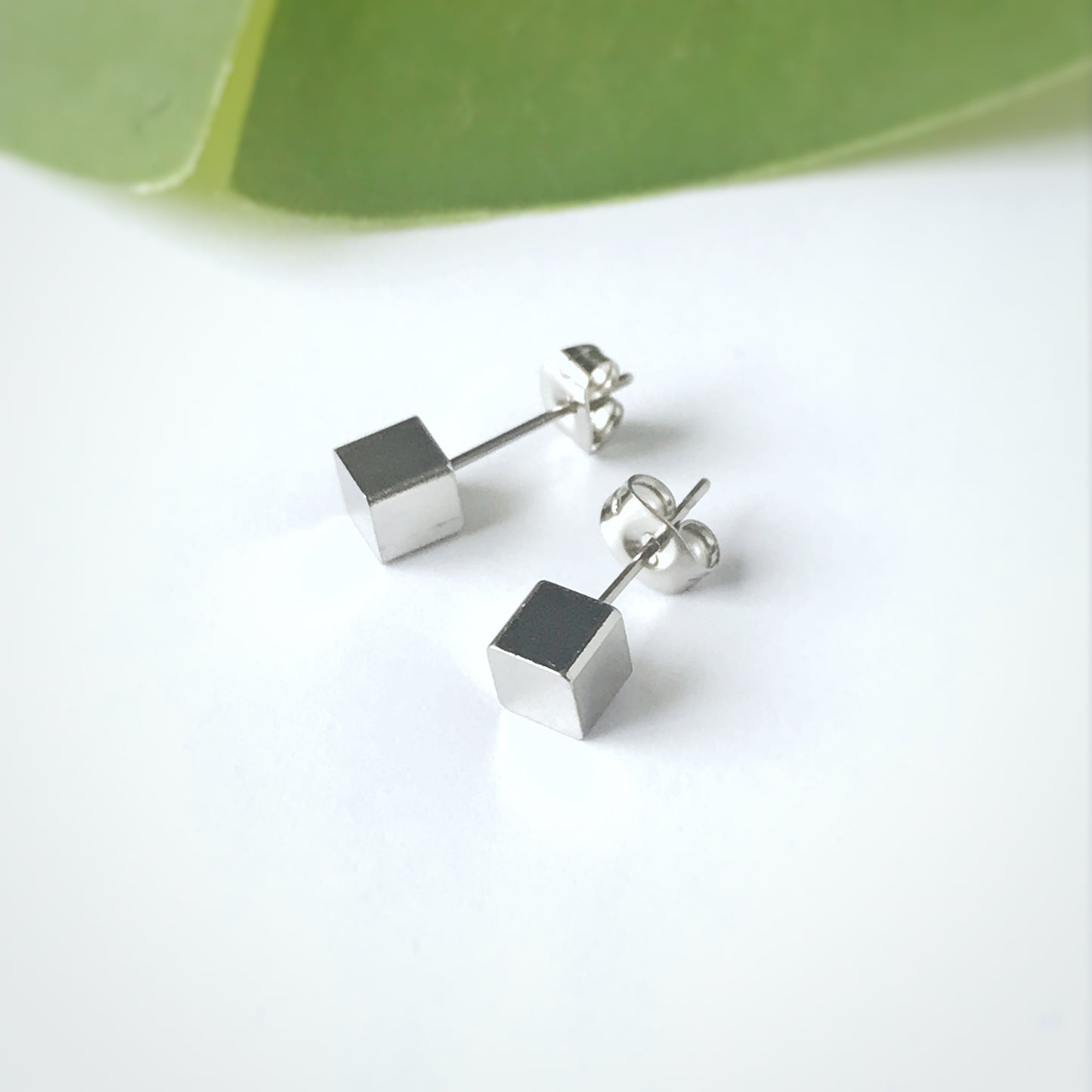 Geometric Shapes Stainless Steel Post Earrings -- Circle, Heart, Star, Cube, Triangle, Rectangle