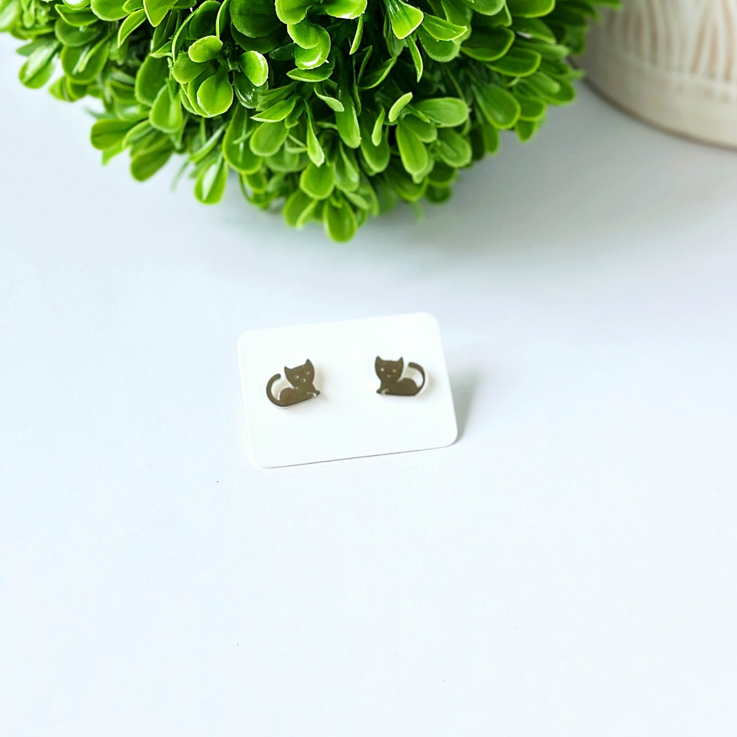 Cuddly Cat Stainless Steel Post Earrings