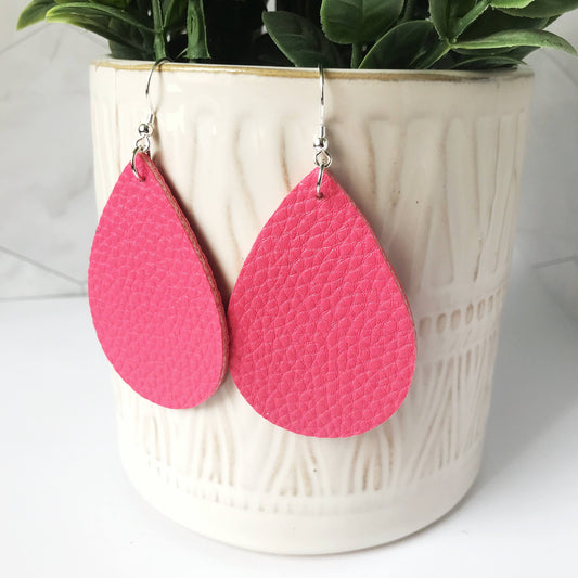 Kylee - Pink Rose Faux Leather Earrings