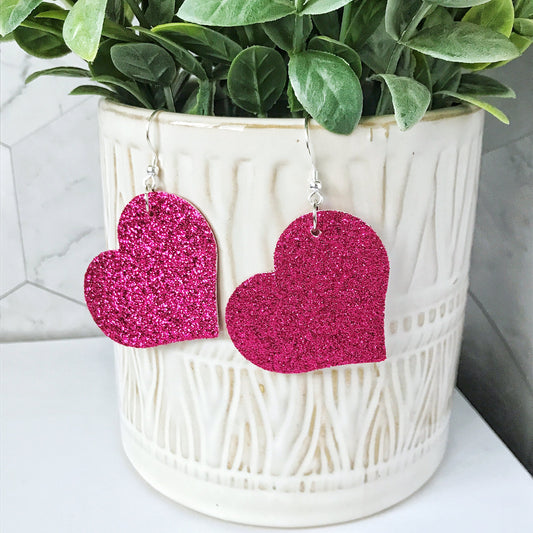 Amber - Glittery Pink Heart Earrings