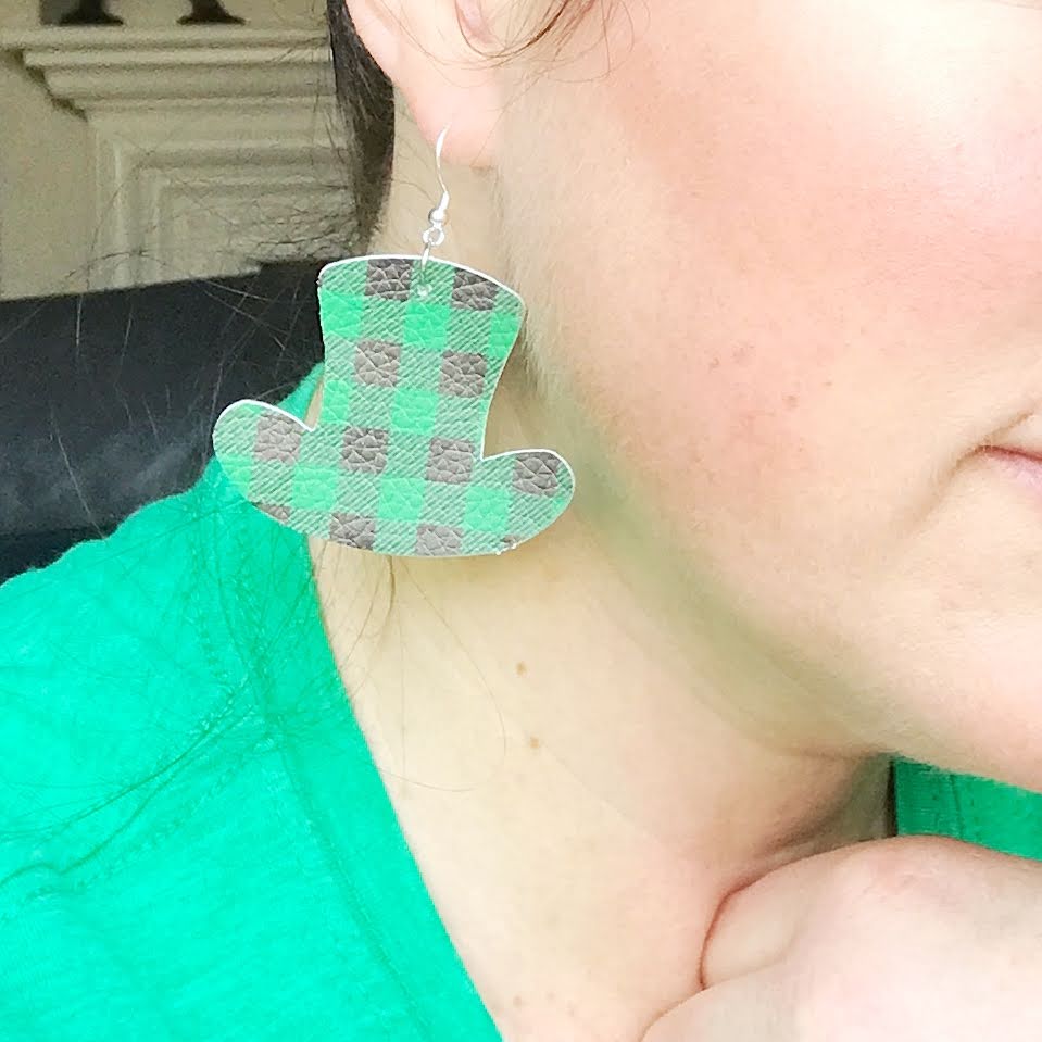 St Patrick's Day Lucky Faux Leather Drop Earrings