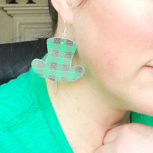 St Patrick's Day Lucky Faux Leather Drop Earrings