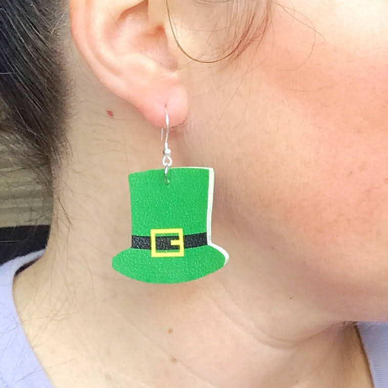 St Patrick's Day Lucky Faux Leather Drop Earrings