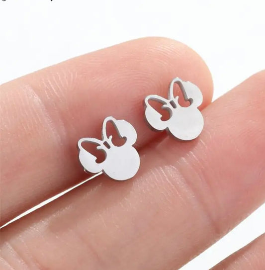 Mouse with Bow Stainless Steel Post Earrings