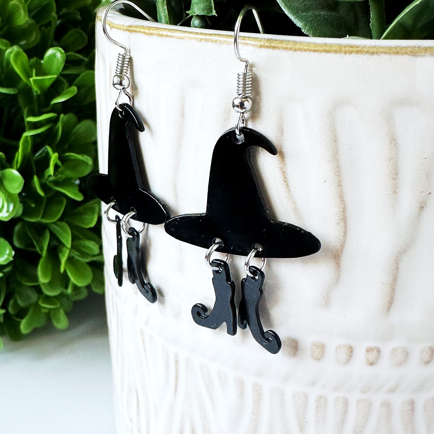 Petite Dangle Witch Hat and Shoes Earrings