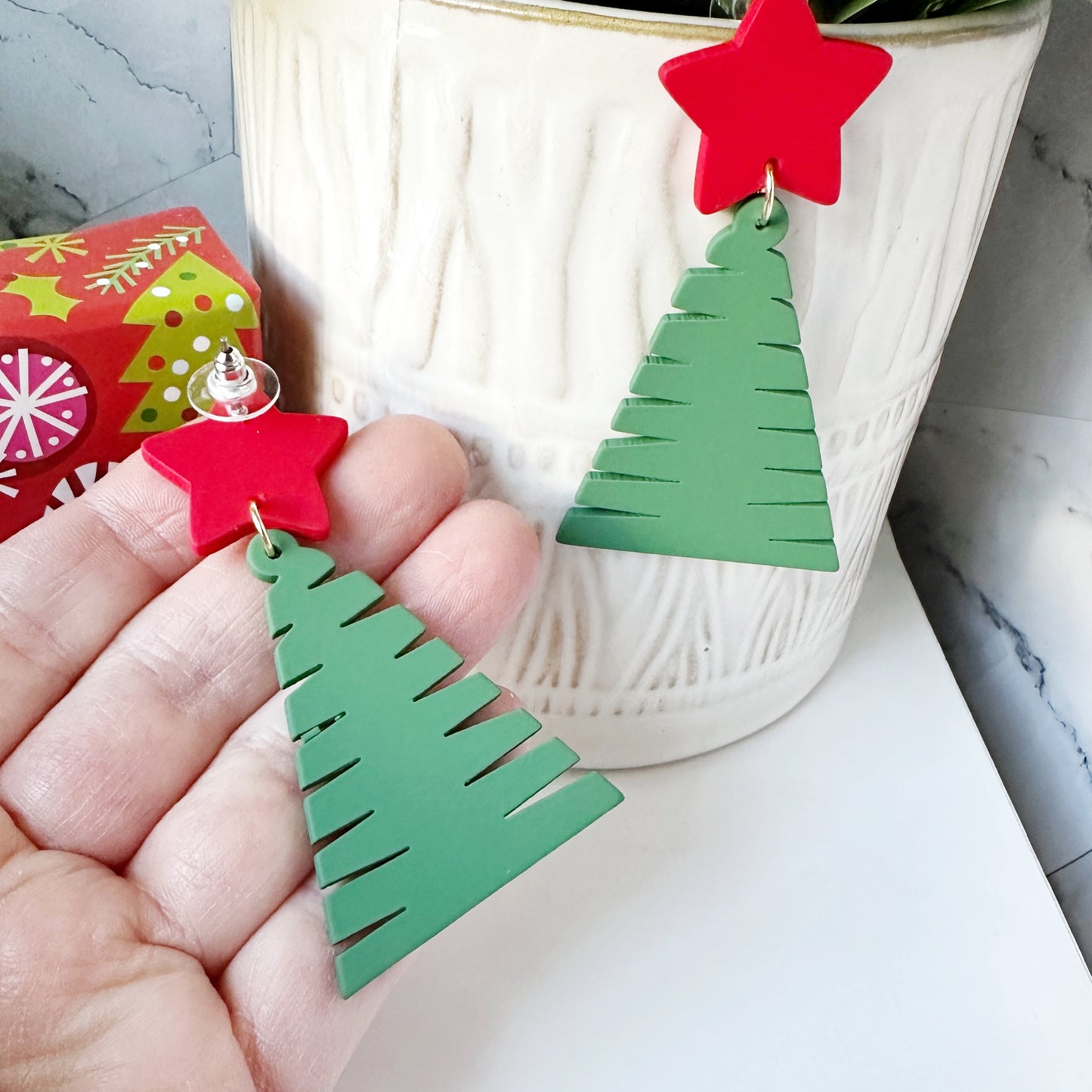 Festive Christmas Earrings --  Christmas Tree, Cats, Dinosaurs, Cactus