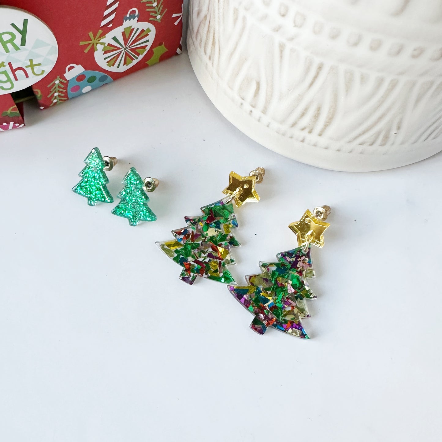 Sparkle Confetti and Mini Glitter Tree Arcylic Earrings