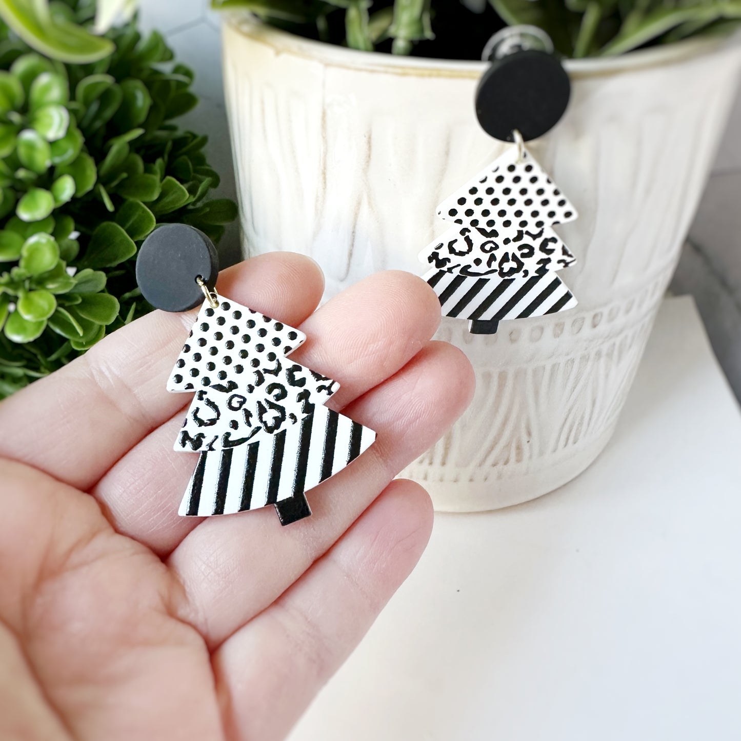 Black & White Tree Acrylic Earrings