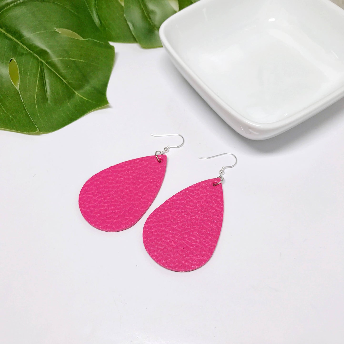 Kylee - Pink Rose Faux Leather Earrings