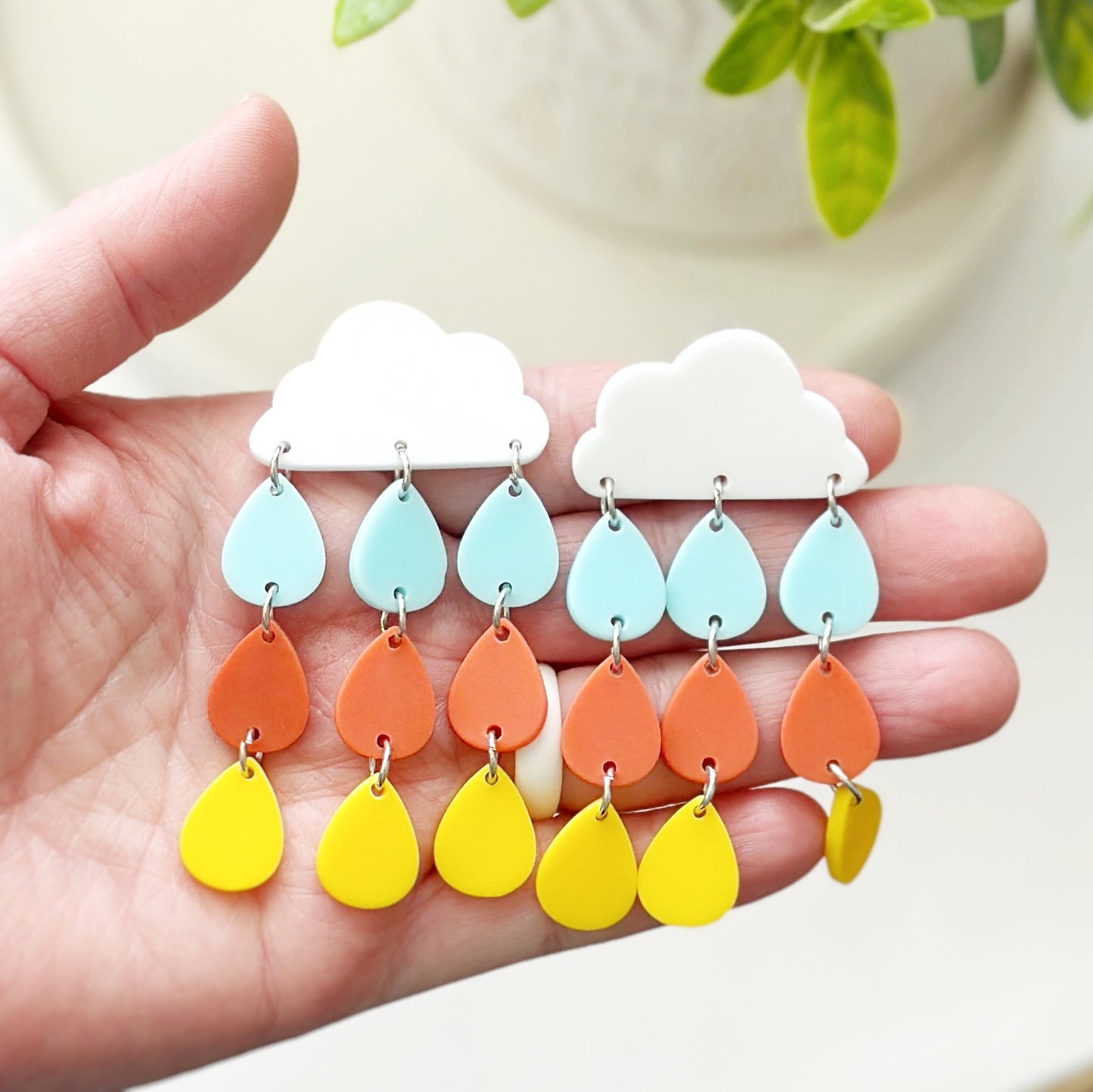 Aria - Acrylic Cloud with Dangle Raindrop Earrings