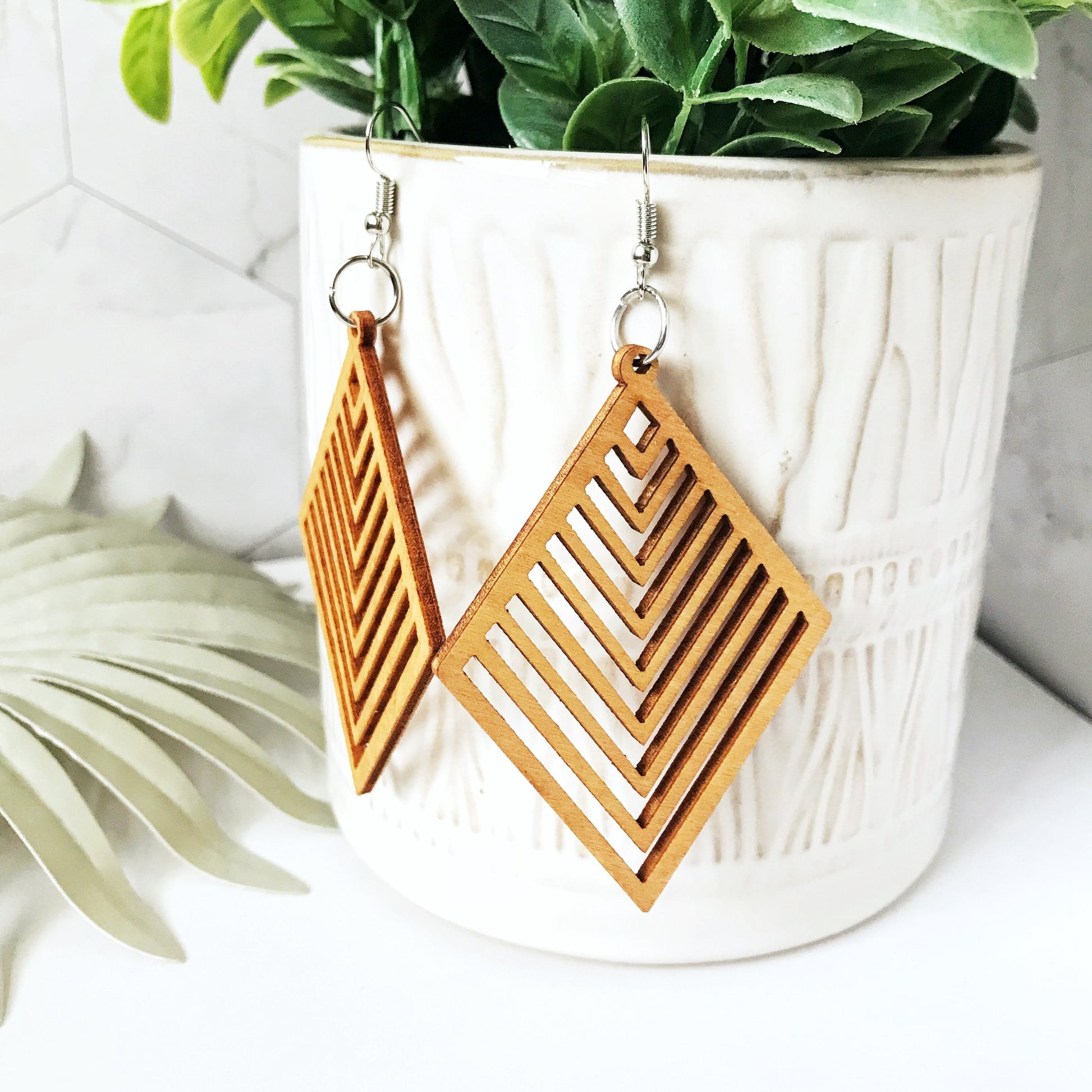 KellyMack.Co 2-Diamond Beautiful Laser Cut Wood Earrings