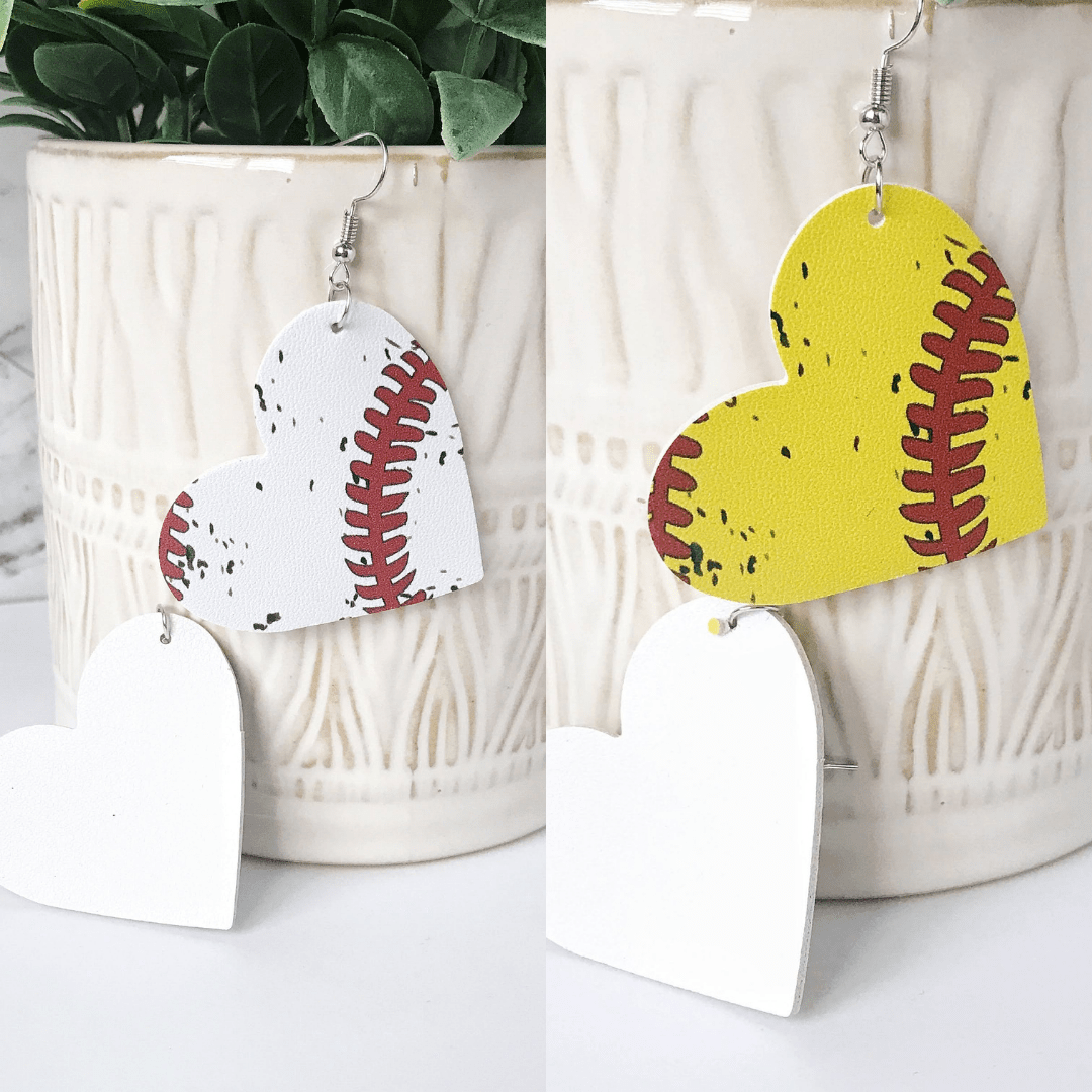 Baseball and Softball Heart Earrings