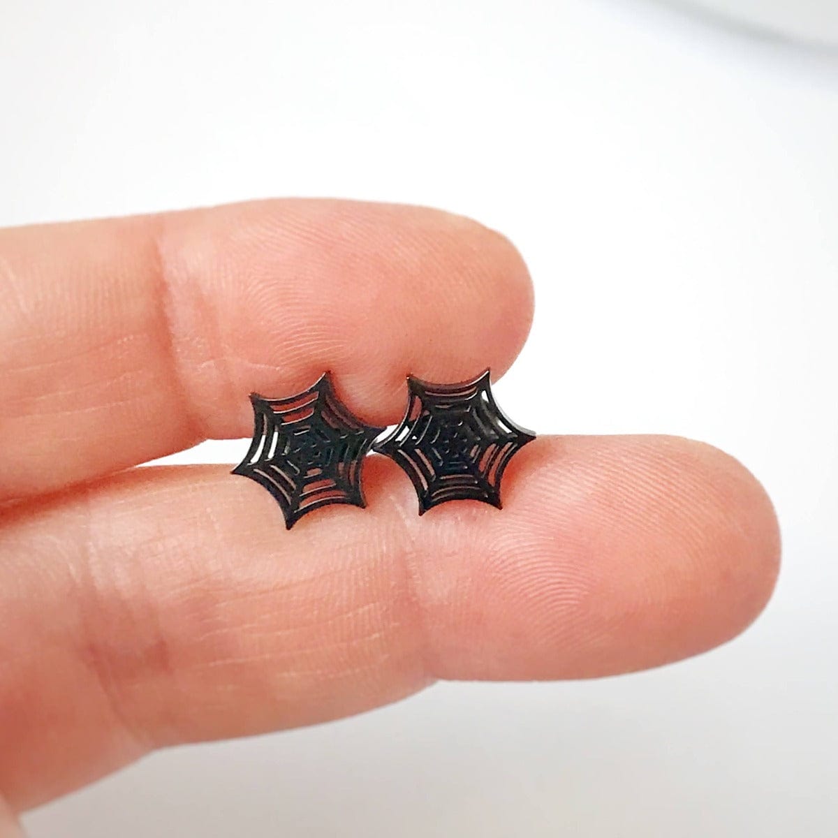 KellyMack.Co Black Spiderweb Stainless Steel Post Earrings