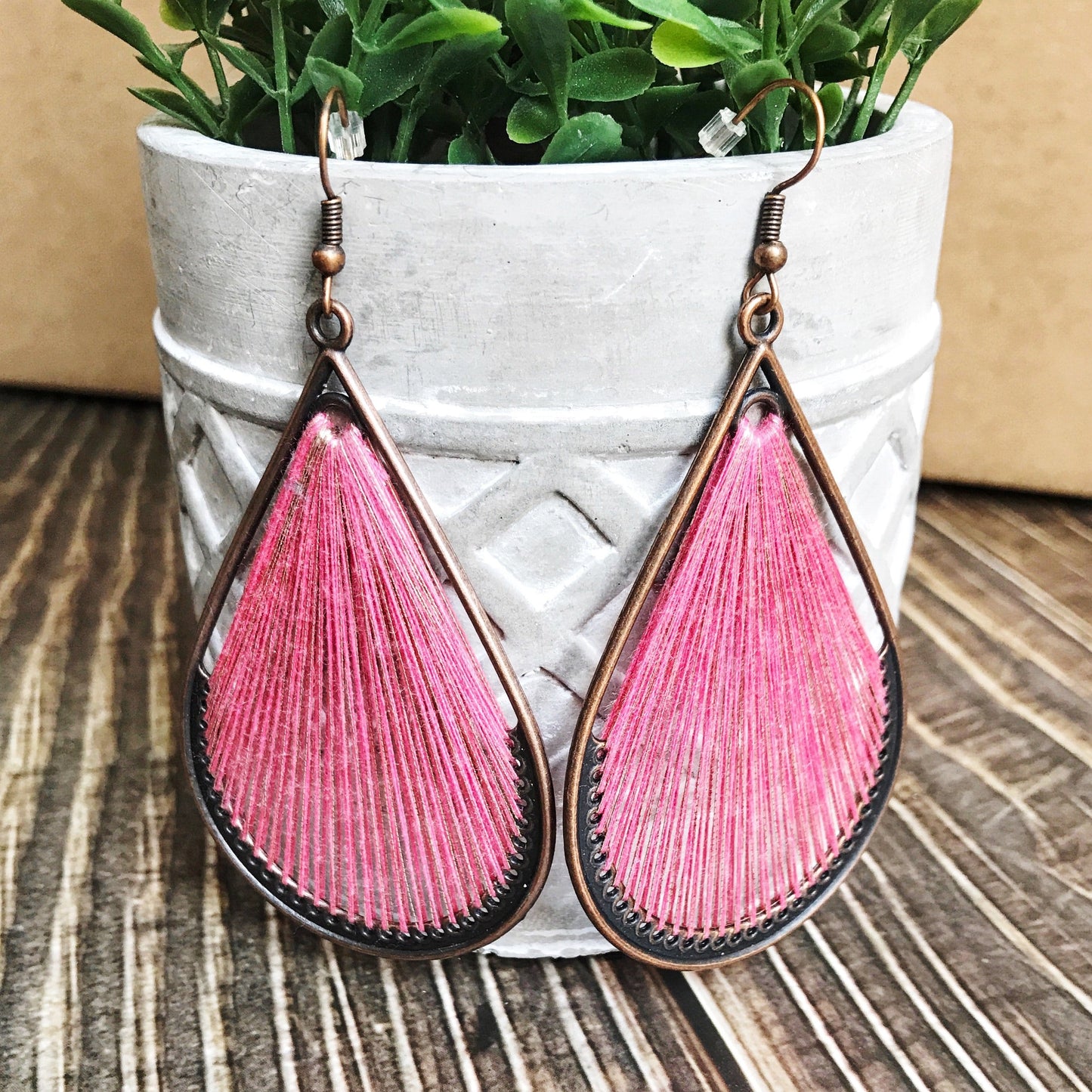 KellyMack.Co Blush teardrop Remedy - Threaded Boho Dangle Teardrop and Triangle Earrings