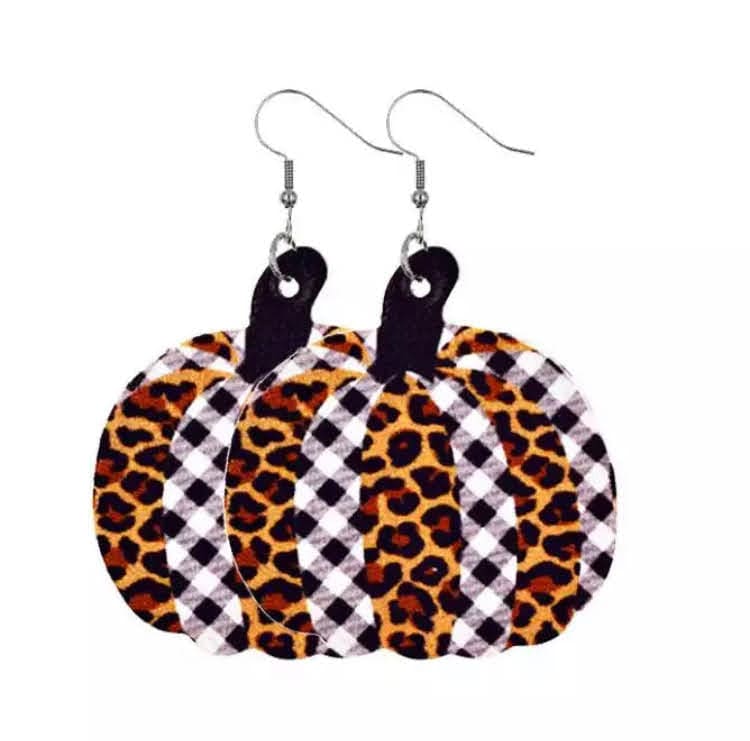 KellyMack.Co Clarissa- Plaid Leopard Pumpkin Faux Leather Earrings