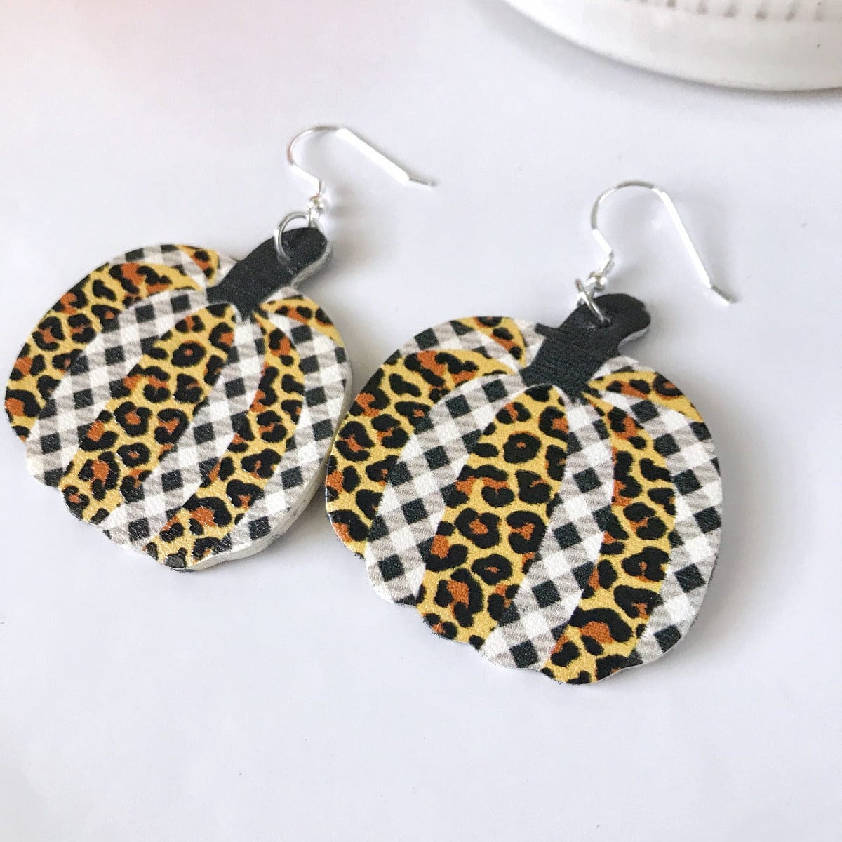 KellyMack.Co Clarissa- Plaid Leopard Pumpkin Faux Leather Earrings