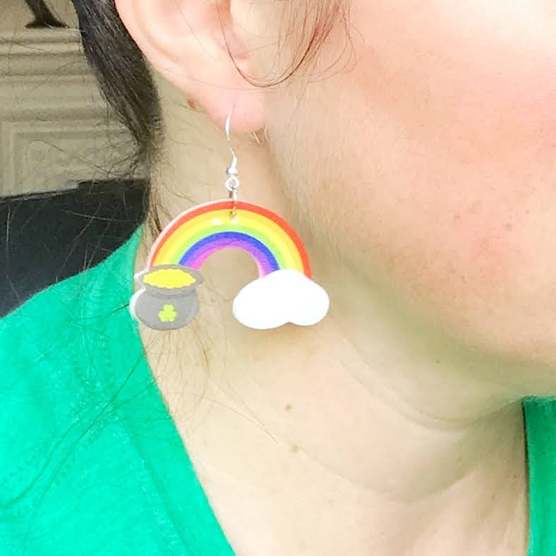 KellyMack.Co Darci - Pot of Gold Rainbow earrings