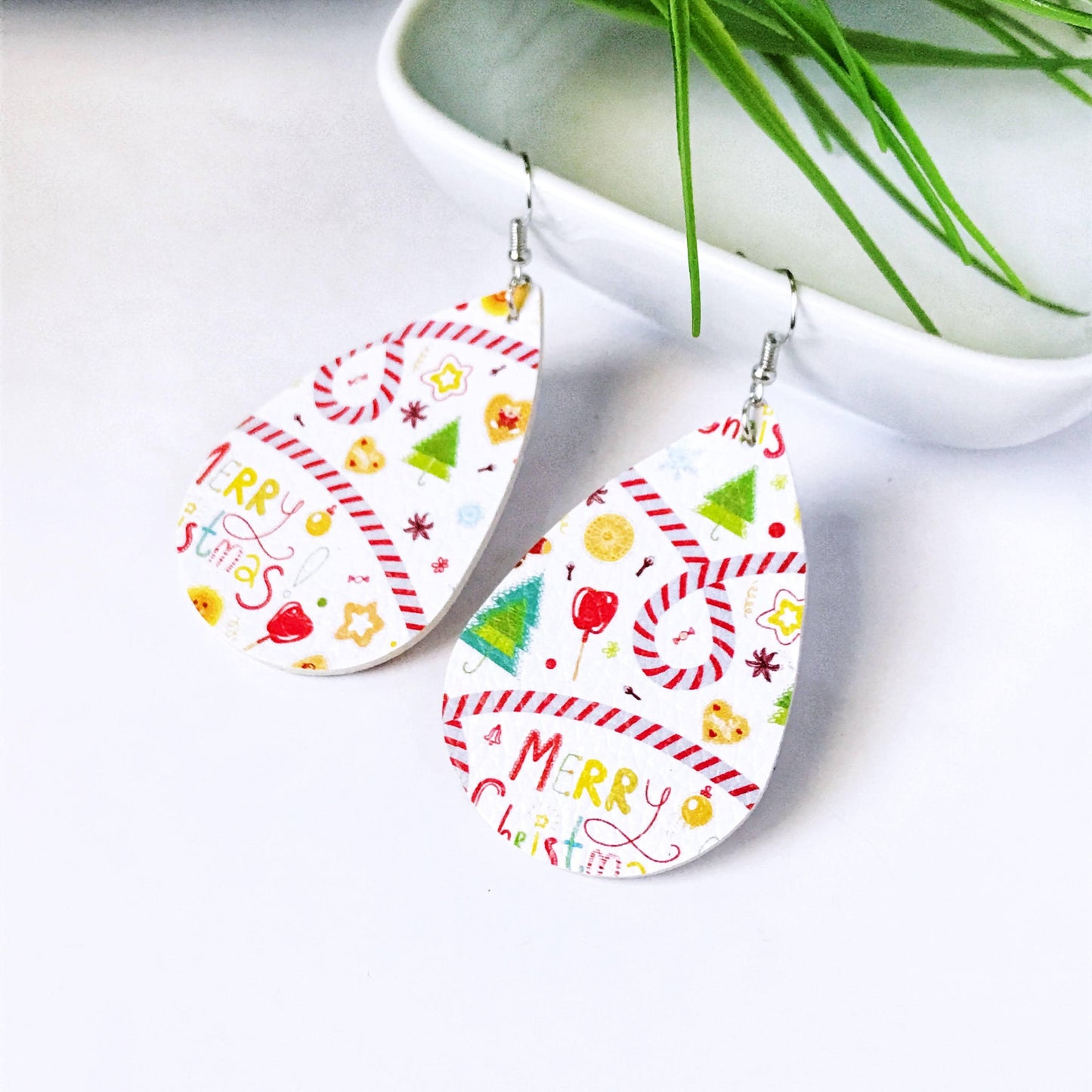 KellyMack.Co Earrings Brookie - White Candy Christmas Teardrop