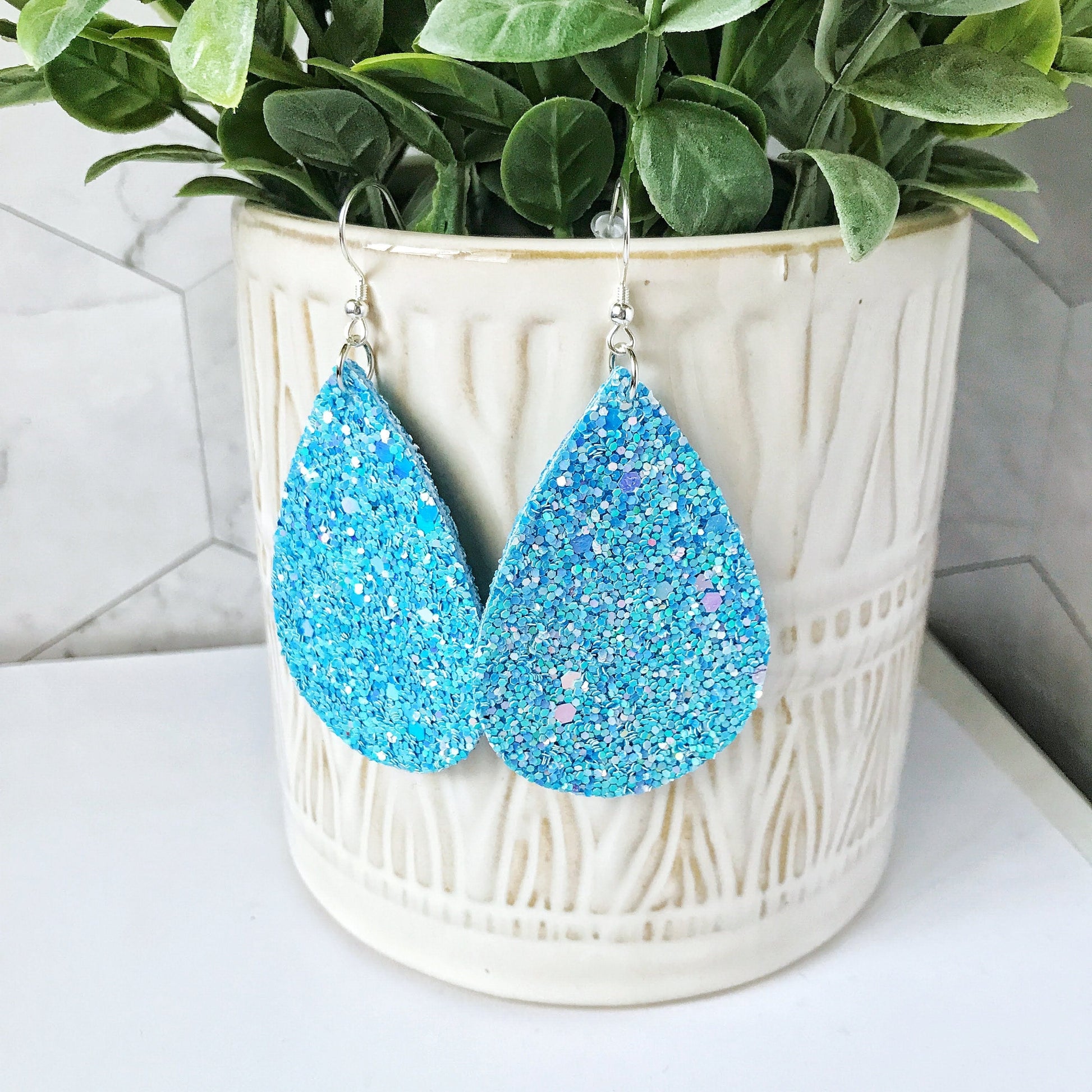 KellyMack.Co Earrings Celeste - Light Blue Crunchy Glitter Teardrop