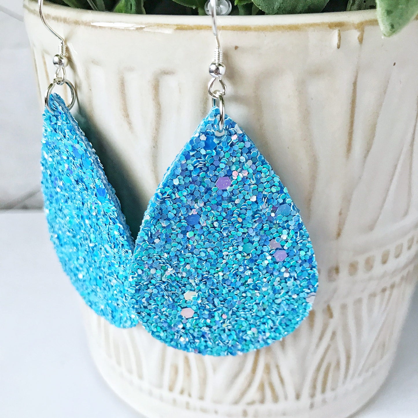 KellyMack.Co Earrings Celeste - Light Blue Crunchy Glitter Teardrop