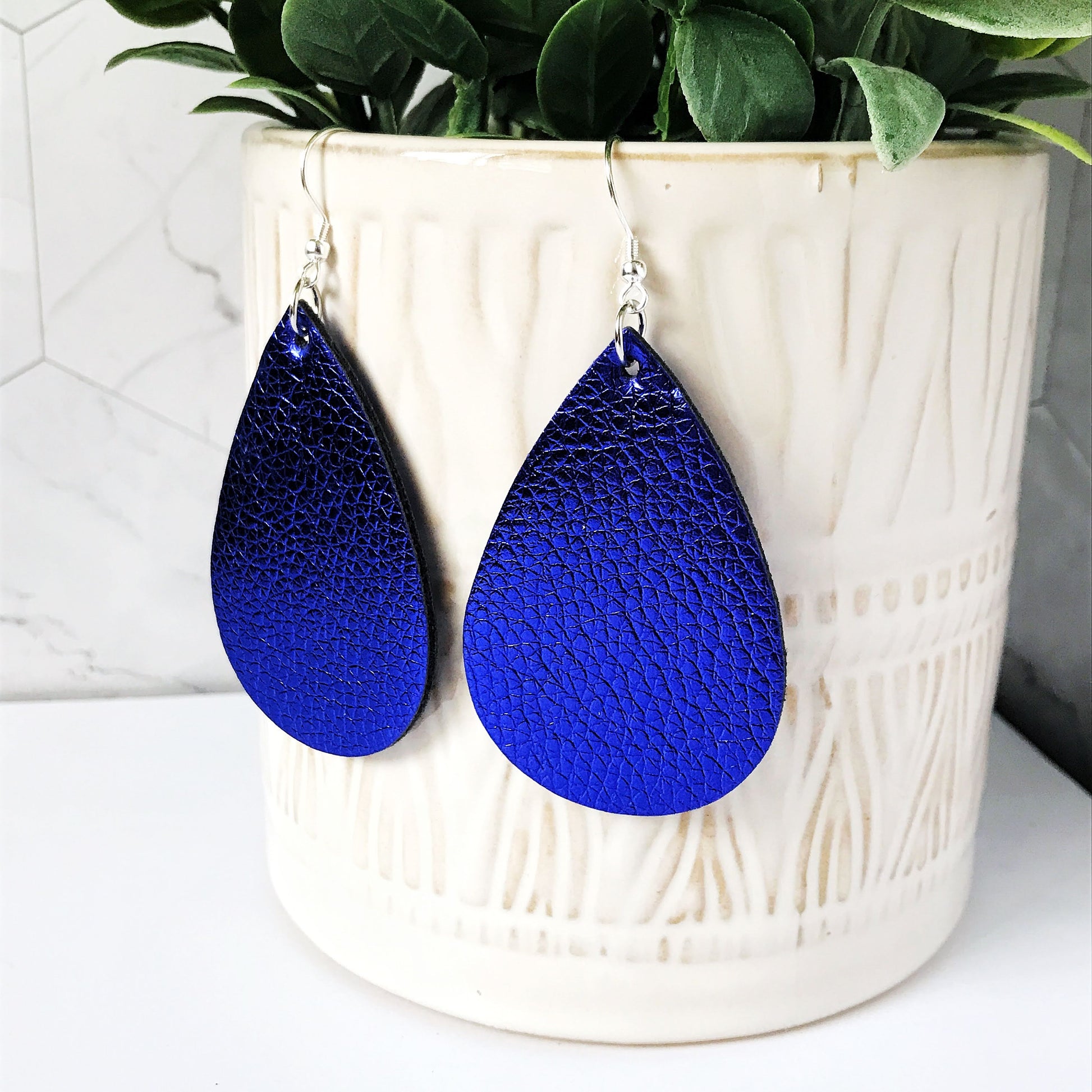 KellyMack.Co Earrings Eliza- Blue Metallic Teardrop