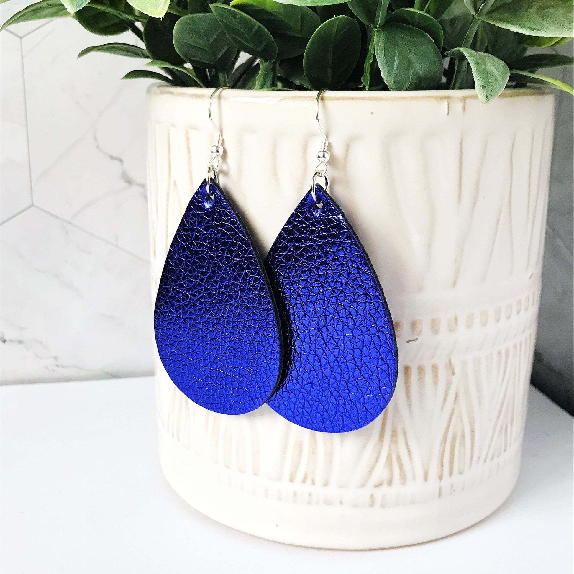 KellyMack.Co Earrings Eliza- Blue Metallic Teardrop