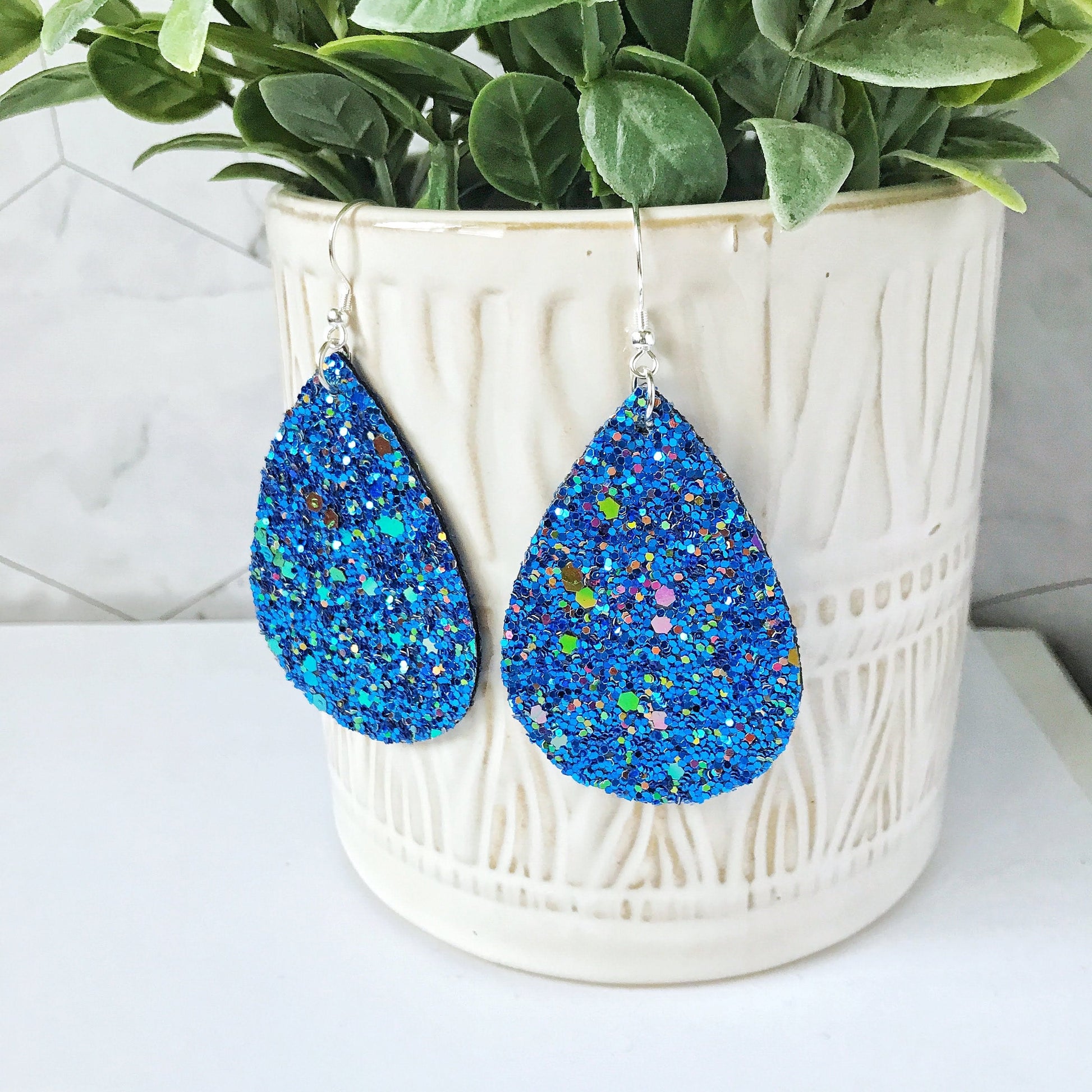 KellyMack.Co Earrings Freya - Blue Crunchy Glitter Teardrop