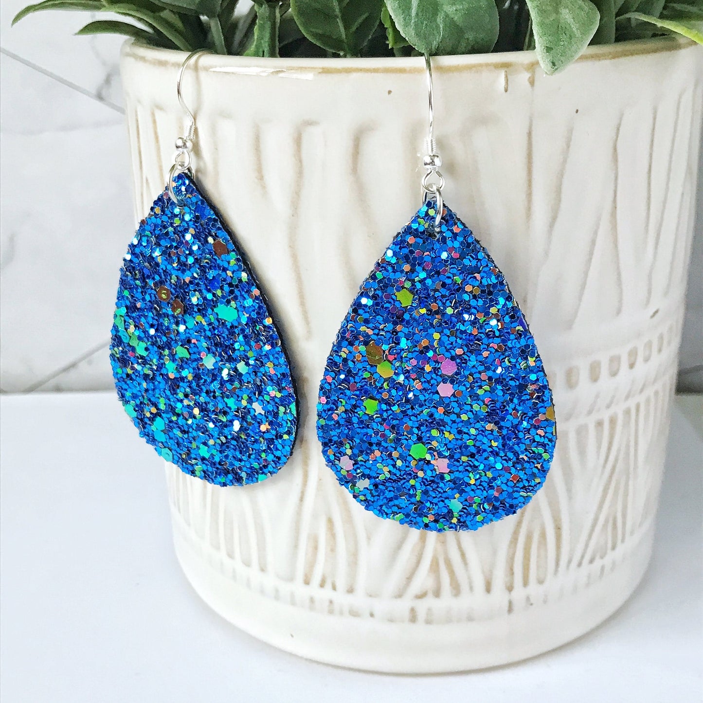 KellyMack.Co Earrings Freya - Blue Crunchy Glitter Teardrop