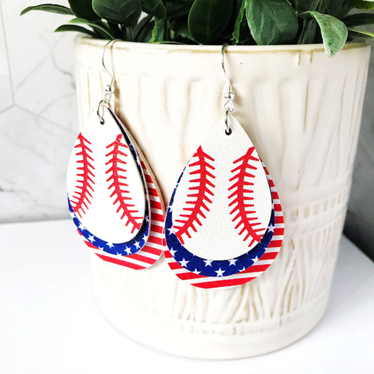 KellyMack.Co Earrings Harper - Baseball Double layer stars and stripes