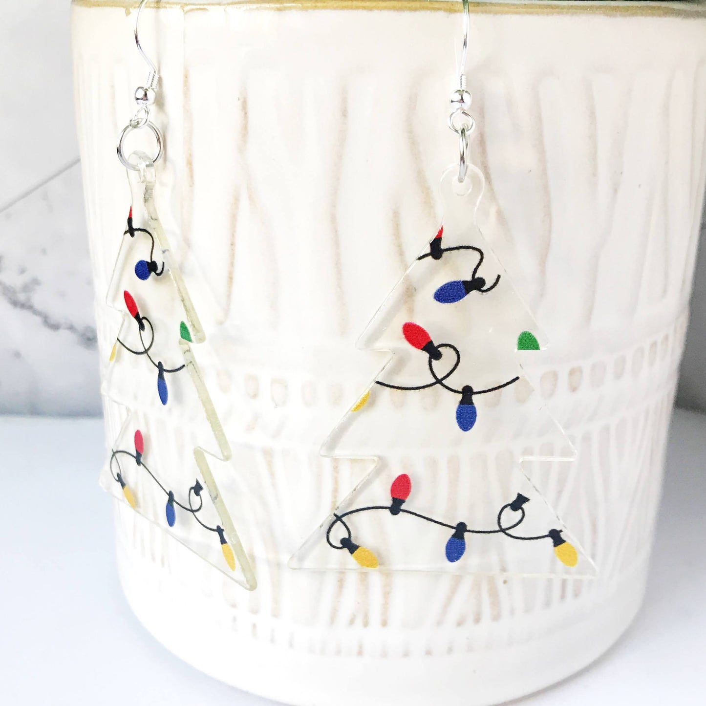 KellyMack.Co Earrings Jana:: Acrylic Clear Christmas Tree w/String Lights