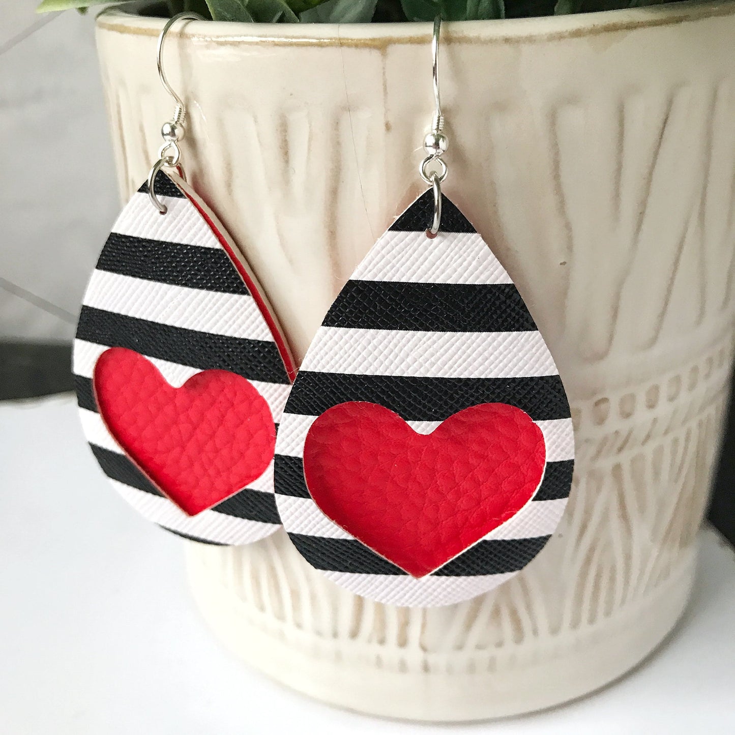 KellyMack.Co Earrings Lauren - Red Heart Faux Leather Earrings