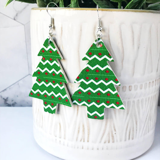 KellyMack.Co Earrings Natalia - Christmas Decorated Tree Faux Leather Earrings