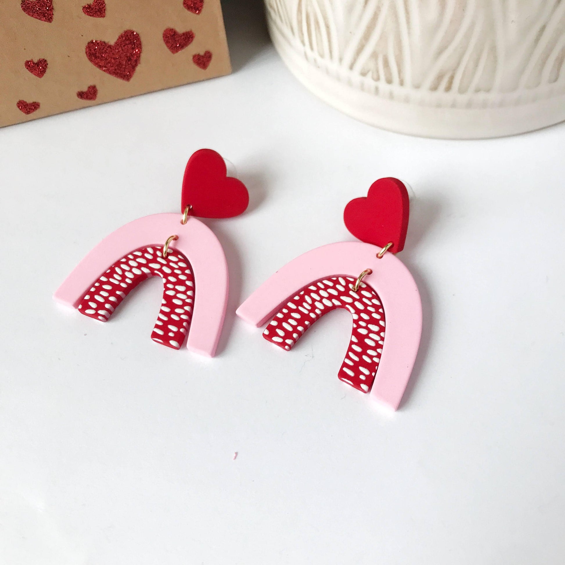 Some Love Over the Rainbow (Pink/Red) :: Acrylic Valentines Earrings