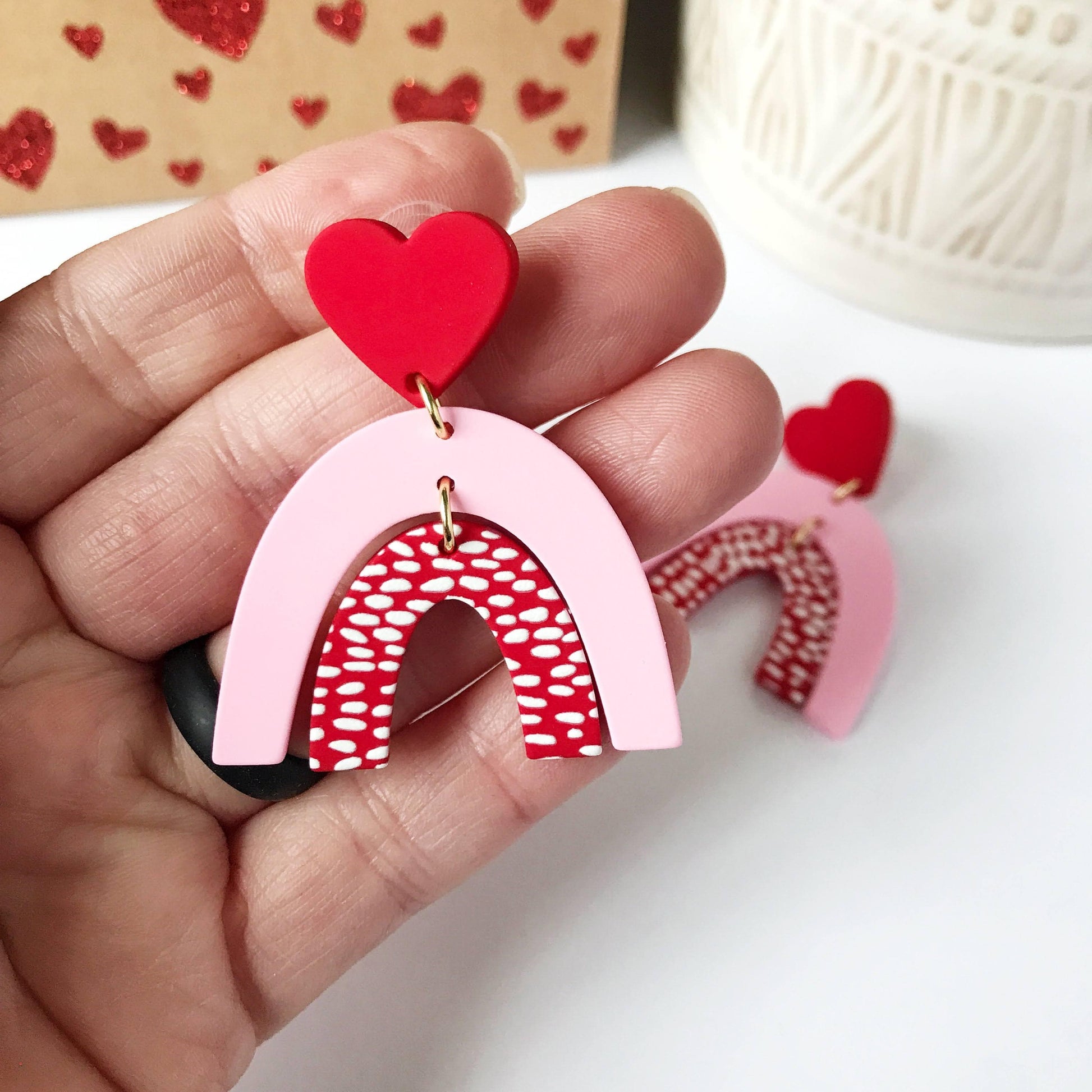 Some Love Over The Rainbow (pink/red) :: Acrylic Valentines Earrings