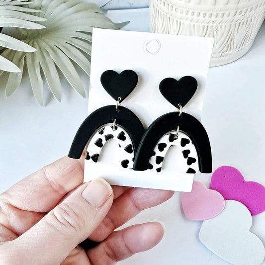 KellyMack.Co Earrings Some Love Over the Rainbow (Black/White) :: Acrylic Valentines Earrings