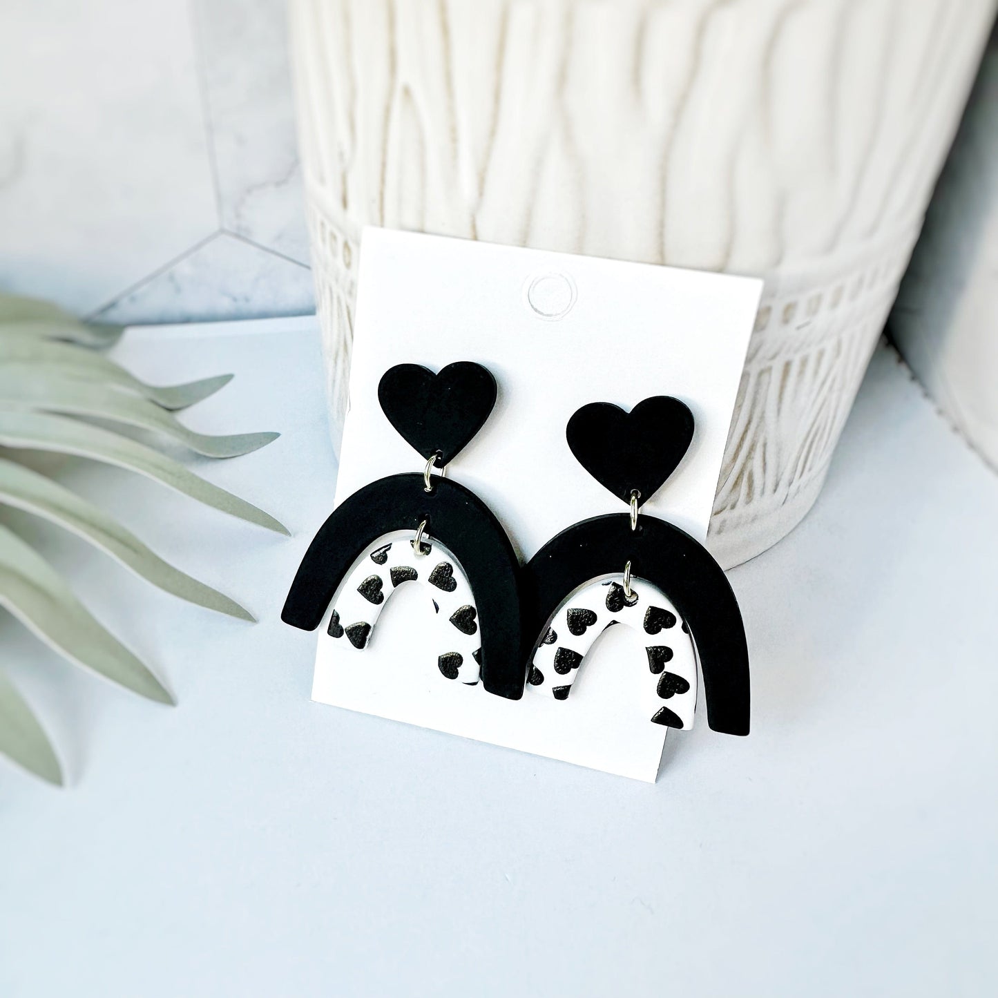KellyMack.Co Earrings Some Love Over the Rainbow (Black/White) :: Acrylic Valentines Earrings