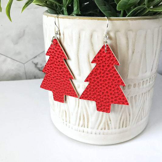 KellyMack.Co Earrings Spruce - Red Distressed Christmas Tree