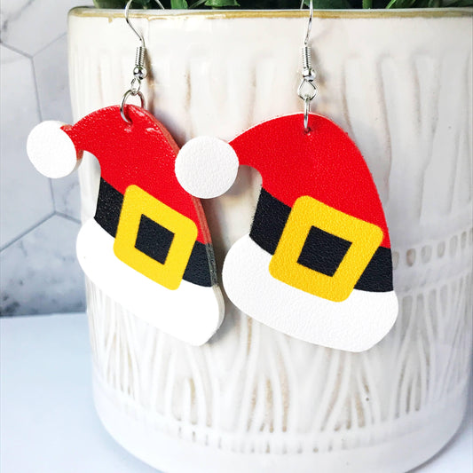 KellyMack.Co Earrings Stella:: Santa Hat Christmas Faux Leather Earrings