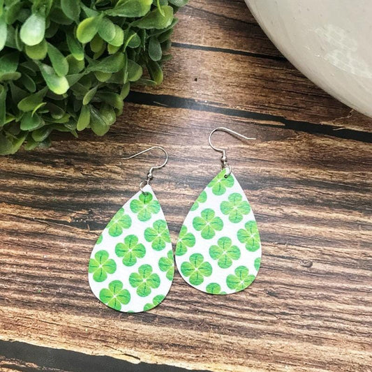 KellyMack.Co Fiona - Four Leaf Clover St Patricks Day Faux Leather Earrings