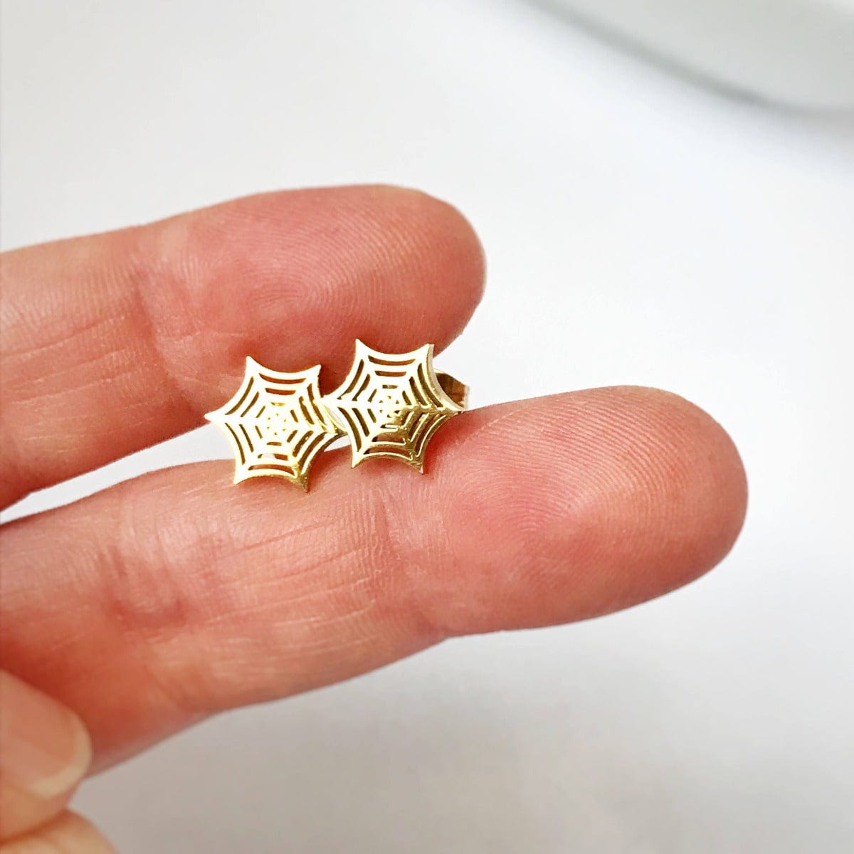 KellyMack.Co Gold Spiderweb Stainless Steel Post Earrings